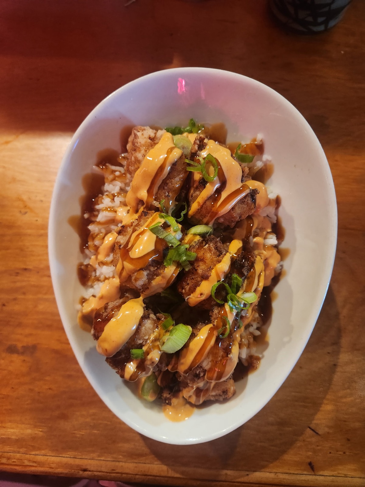 Karaage Rice bowl with crispy fried chicken over steamed rice