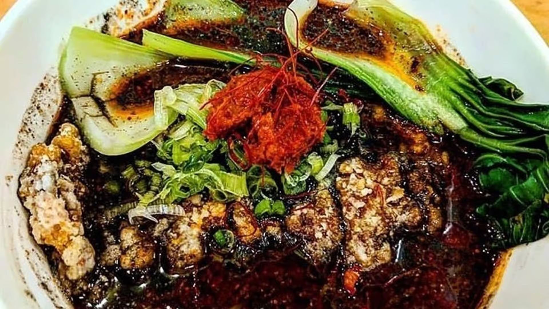 Spicy Black Tantanmen ramen with curry-flavored fried chicken