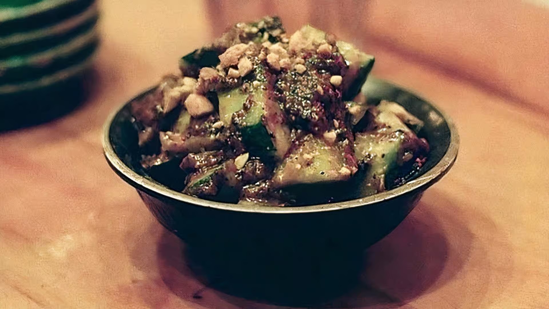Spicy Miso Cucumber with homemade miso and crushed peanuts