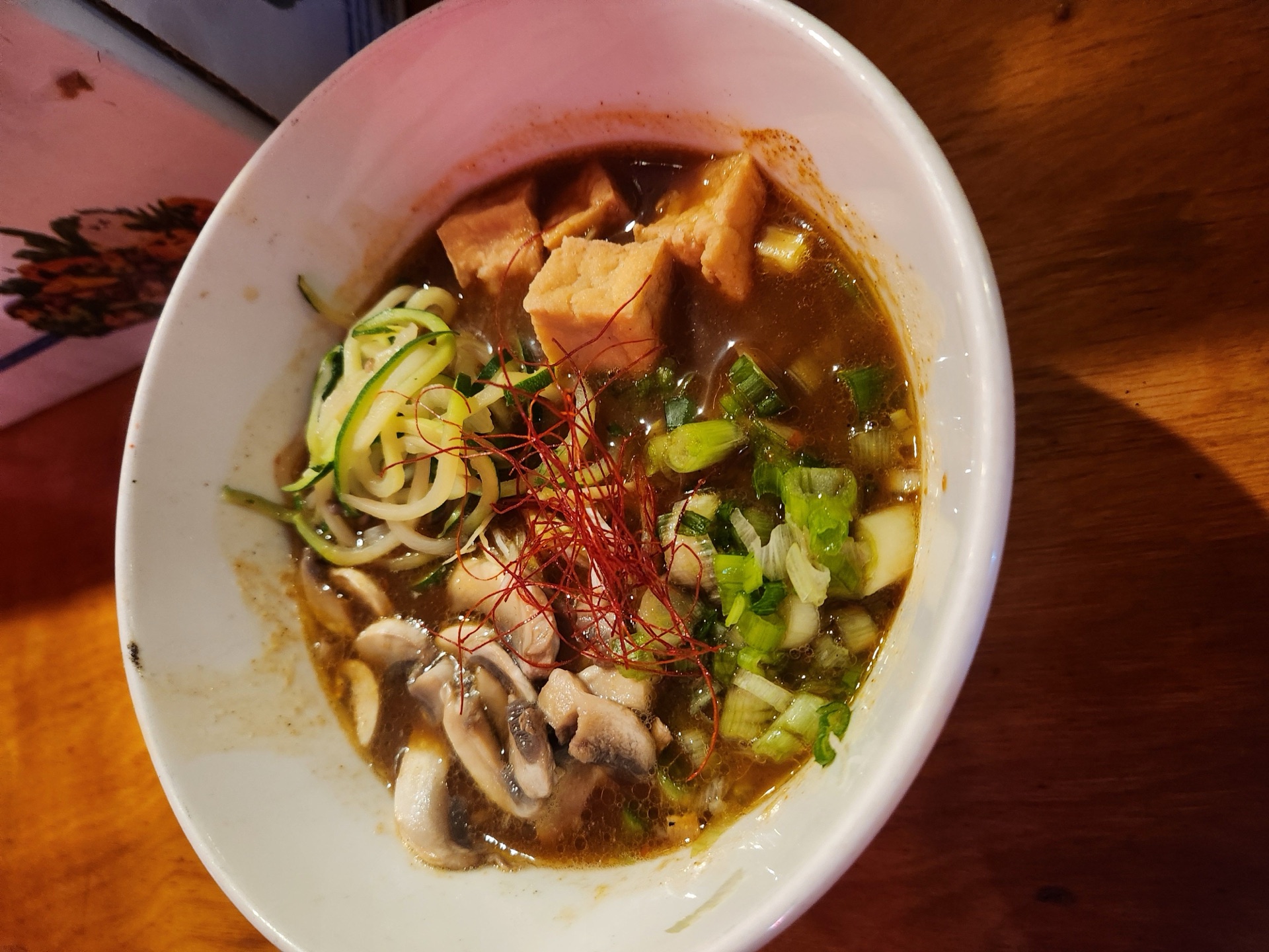 Spicy Vegan Curry ramen with tofu, mushrooms, and Japanese curry broth